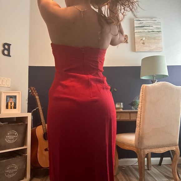 90s VINTAGE SUSAN ROSELLI FOR VIJACK RED TUBE TOP SLIT DRESS FORMAL PARTY - Picture 5 of 9